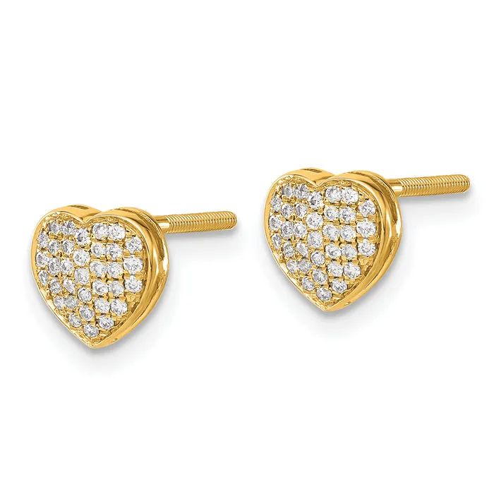 14k Yellow Gold Lab Grown VSSI G Diamond Heart Screwback Post Earrings Goldia Earrings