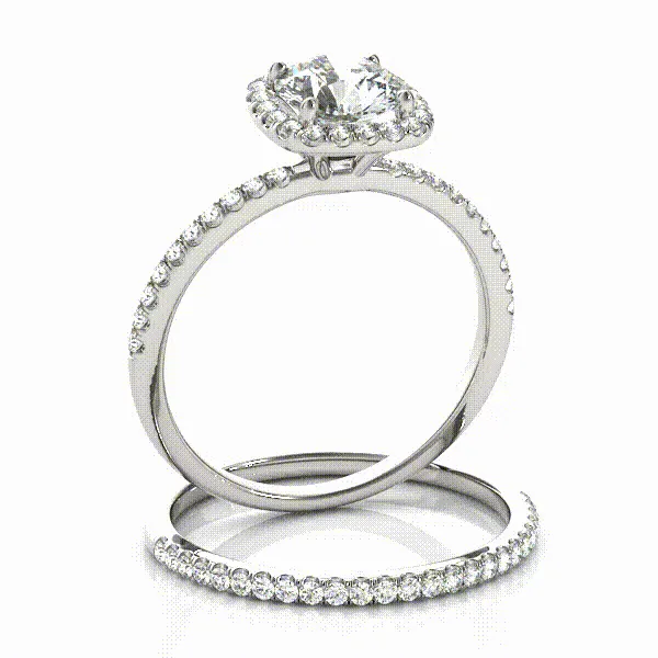 Goldiacom 120Ct Swarovski Round Diamond Halo Engagement Ring Set 14K Solid White Gold Rings