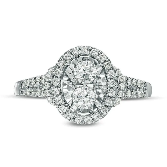 Goldia Rings 063 CT TW Natural Diamond Oval Frame Collar Engagement Ring in Solid 14K White Gold Goldia Rings 063 CT TW Natural Diamond Oval Frame Collar Engagement Ring in Solid 14K White Gold