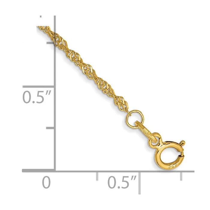 14K 9 inch 140mm Singapore with Spring Ring Clasp Anklet TreasureFineJewelers Rings