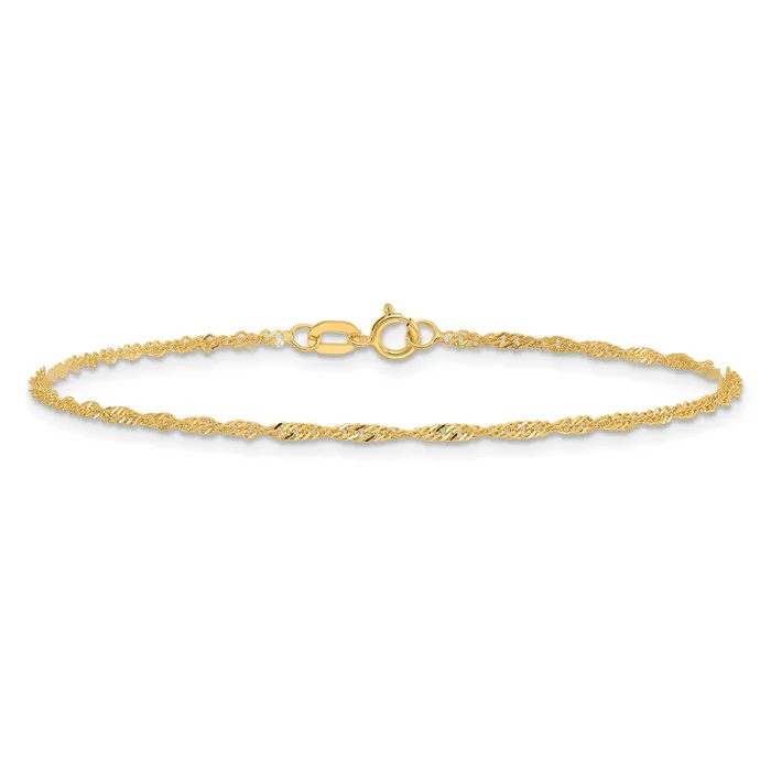 14K 9 inch 140mm Singapore with Spring Ring Clasp Anklet TreasureFineJewelers Rings
