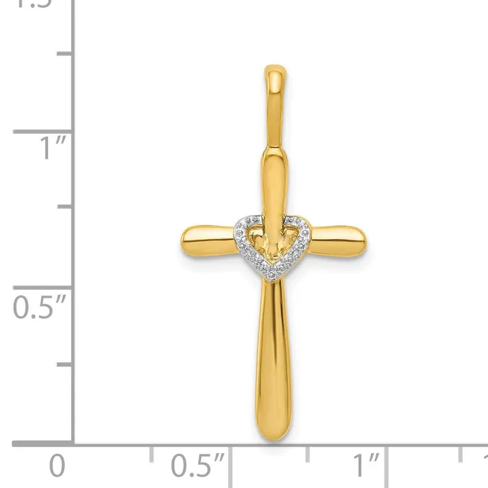 14k Diamond Cross wHeart Pendant TreasureFineJewelers Necklaces