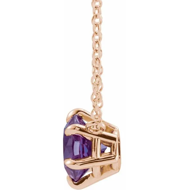 Necklaces TreasureFineJewelers 14K Rose Gold Natural Amethyst Solitaire 18 Necklace