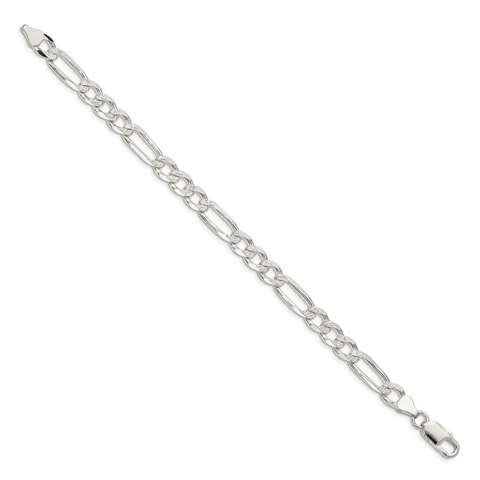 Rings TreasureFineJewelers Sterling Silver 7mm Pav Flat Figaro Chain