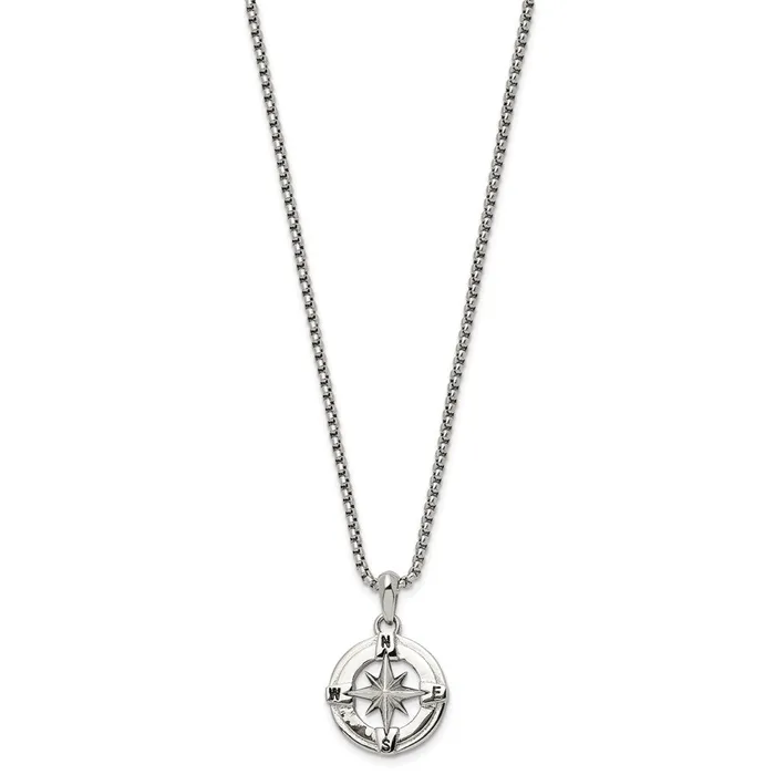TreasureFineJewelers Necklaces Stainless Steel Polished Compass 22in Necklace