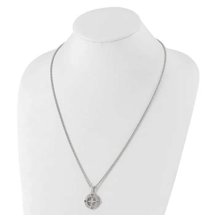 TreasureFineJewelers Necklaces Stainless Steel Polished Compass 22in Necklace