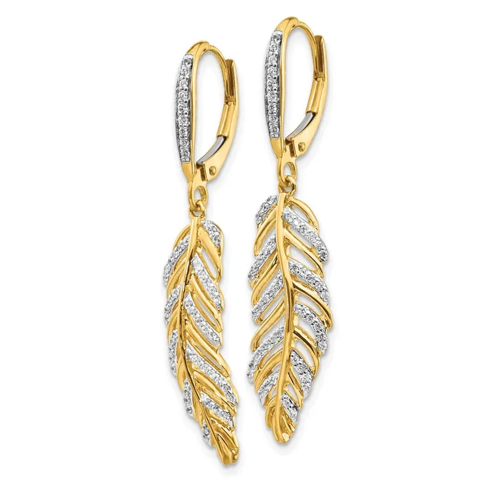 14k Diamond Fancy Feather Leverback EarringsWBCEM3911035YA WB Choice Jewelry Earrings 14k Diamond Fancy Feather Leverback EarringsWBCEM3911035YA WB Choice Jewelry Earrings