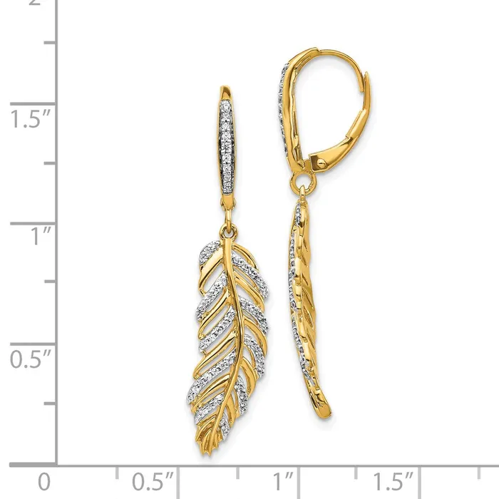 14k Diamond Fancy Feather Leverback EarringsWBCEM3911035YA WB Choice Jewelry Earrings 14k Diamond Fancy Feather Leverback EarringsWBCEM3911035YA WB Choice Jewelry Earrings