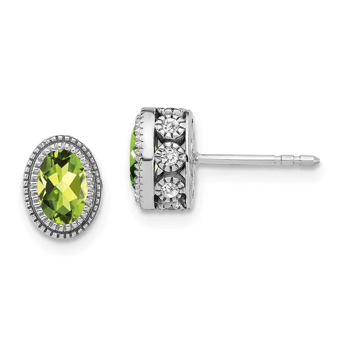 14k White Gold Oval Peridot and Diamond EarringsWBCEM7093PE019WA WB Choice Jewelry Earrings 14k White Gold Oval Peridot and Diamond EarringsWBCEM7093PE019WA WB Choice Jewelry Earrings