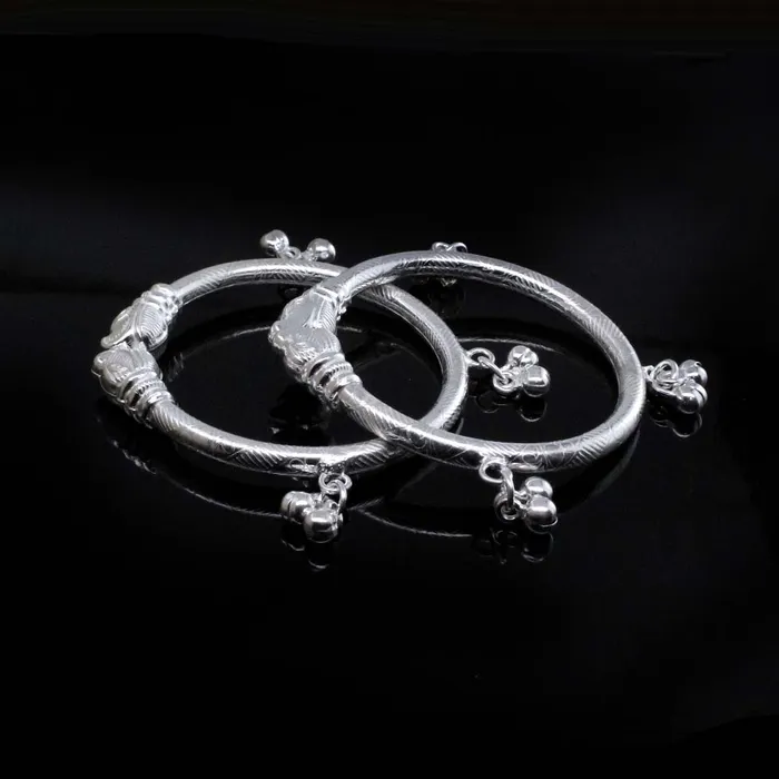 Bracelets Real 925 Silver Bangles adjustable Bracelet with Jingle Bells Pair Karizma Jewels