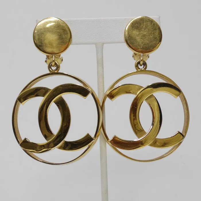 Earrings Vintage by Misty Iconic 24K Gold Chanel 1980s Jumbo Interlocking C Hoop Earrings