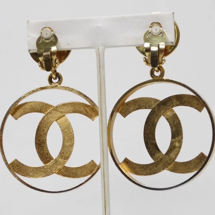 Earrings Vintage by Misty Iconic 24K Gold Chanel 1980s Jumbo Interlocking C Hoop Earrings
