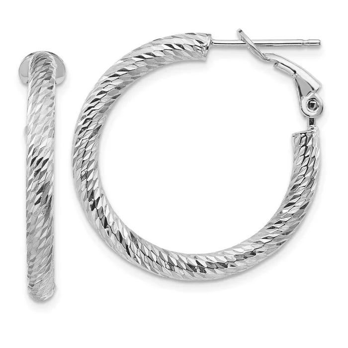 Earrings WB Choice Jewelry 14k 3x20mm White Gold Diamondcut Round Omega Back Hoop EarringsWBCPRE939W Earrings WB Choice Jewelry 14k 3x20mm White Gold Diamondcut Round Omega Back Hoop EarringsWBCPRE939W