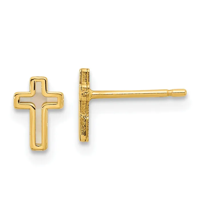 Earrings WB Choice Jewelry 14K Madi K Polished Cross Mother of Pearl Post EarringsWBCGK1114 Earrings WB Choice Jewelry 14K Madi K Polished Cross Mother of Pearl Post EarringsWBCGK1114
