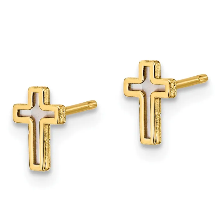 Earrings WB Choice Jewelry 14K Madi K Polished Cross Mother of Pearl Post EarringsWBCGK1114 Earrings WB Choice Jewelry 14K Madi K Polished Cross Mother of Pearl Post EarringsWBCGK1114