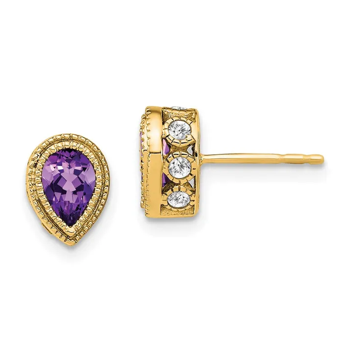 Earrings WB Choice Jewelry 14k Pear Amethyst and Diamond EarringsWBCEM7094AM032YA Earrings WB Choice Jewelry 14k Pear Amethyst and Diamond EarringsWBCEM7094AM032YA