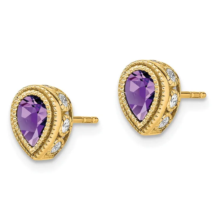 Earrings WB Choice Jewelry 14k Pear Amethyst and Diamond EarringsWBCEM7094AM032YA Earrings WB Choice Jewelry 14k Pear Amethyst and Diamond EarringsWBCEM7094AM032YA