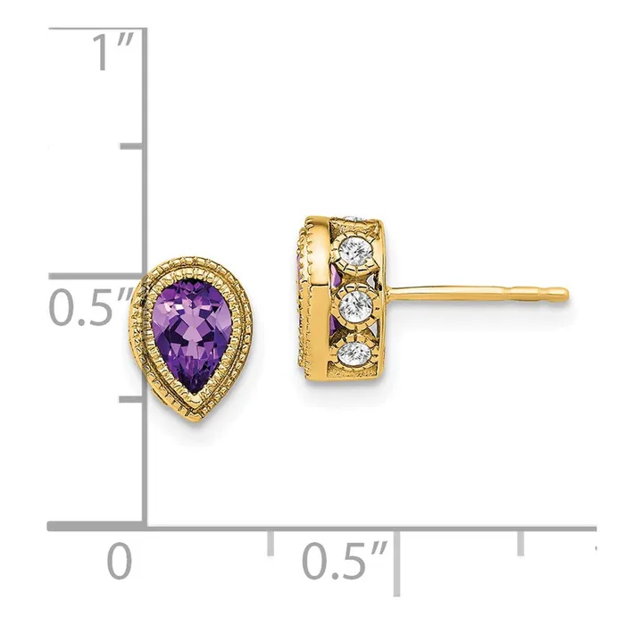 Earrings WB Choice Jewelry 14k Pear Amethyst and Diamond EarringsWBCEM7094AM032YA Earrings WB Choice Jewelry 14k Pear Amethyst and Diamond EarringsWBCEM7094AM032YA