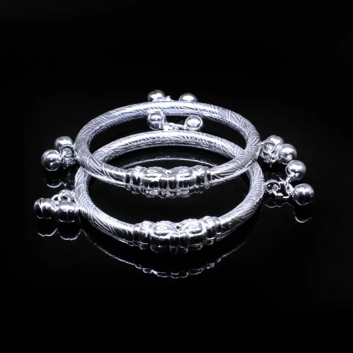 Elephant Face Real Silver Baby Toddler Bangles Bracelet With Jingle Bells Pair Karizma Jewels Bracelets