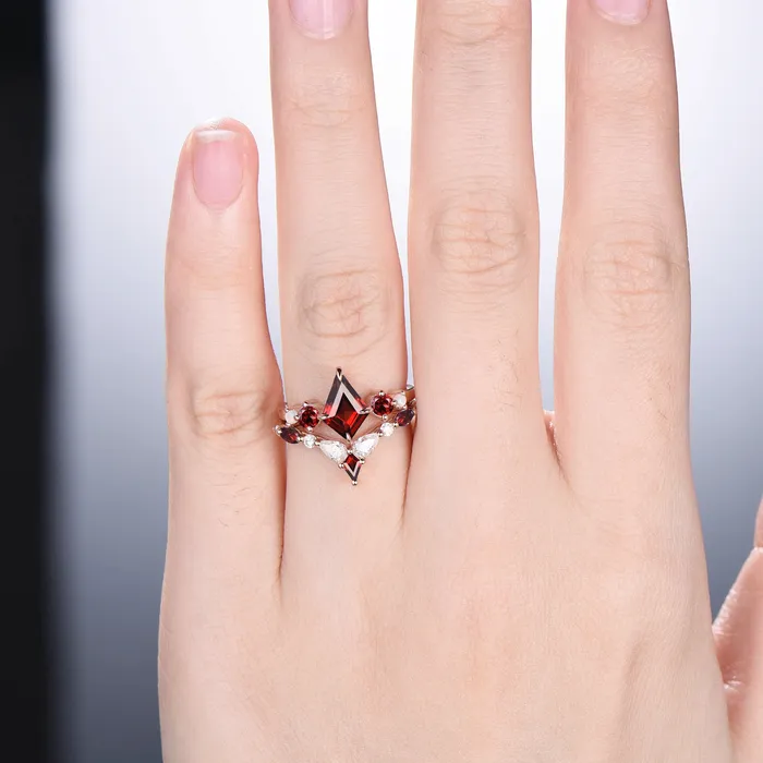 Rings PENFINE Vintage Kite Cut Garnet Ring Unique Five Stone Red Garnet Engagement Ring Set Unique Art Deco Opal Moissanite Stacking Bridal Set Women Gift Rings PENFINE Vintage Kite Cut Garnet Ring Unique Five Stone Red Garnet Engagement Ring Set Unique Art Deco Opal Moissanite Stacking Bridal Set Women Gift