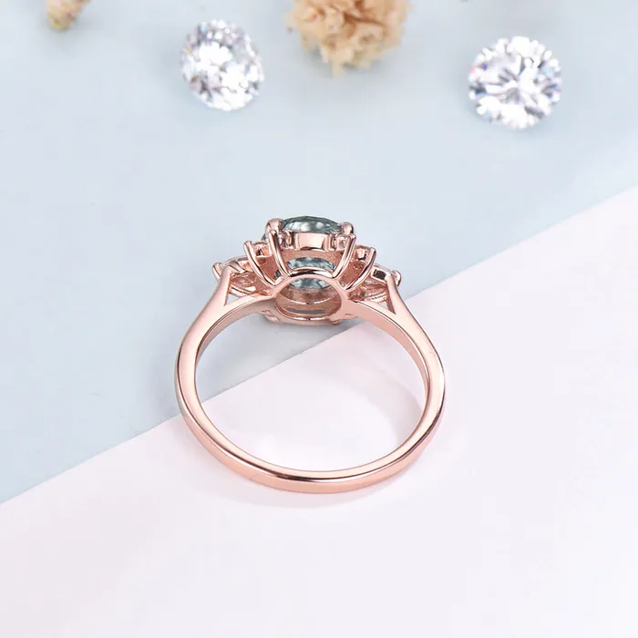 Rings PENFINE Vintage Moss Agate Engagement Ring Rose Gold Ring Cluster Moissanite Ring For Women Unique Moss Agate Ring Gold Antique Jewelry Bridal Gift