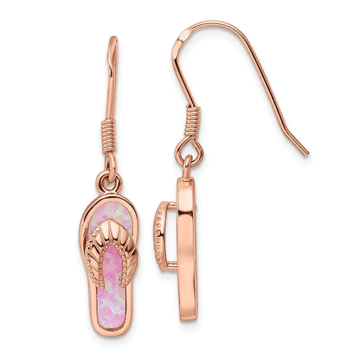 Sterling Silver Rosetone Pink Created Opal Inlay Flip Flop Dangle EarringsWBCQE15793 WB Choice Jewelry Earrings Sterling Silver Rosetone Pink Created Opal Inlay Flip Flop Dangle EarringsWBCQE15793 WB Choice Jewelry Earrings