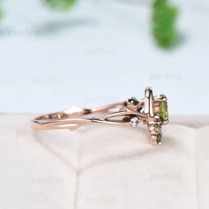 Unique Crescent Moon Green Moissanite Engagement Ring Vintage Rose Gold Star Moon Cluster Peridot Ring Art Deco Promise Anniversary Gift Her PENFINE Rings Unique Crescent Moon Green Moissanite Engagement Ring Vintage Rose Gold Star Moon Cluster Peridot Ring Art Deco Promise Anniversary Gift Her PENFINE Rings
