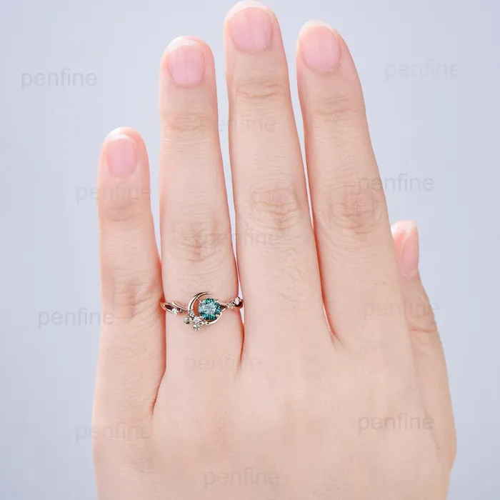 Unique Crescent Moon Green Moissanite Engagement Ring Vintage Rose Gold Star Moon Cluster Peridot Ring Art Deco Promise Anniversary Gift Her PENFINE Rings Unique Crescent Moon Green Moissanite Engagement Ring Vintage Rose Gold Star Moon Cluster Peridot Ring Art Deco Promise Anniversary Gift Her PENFINE Rings