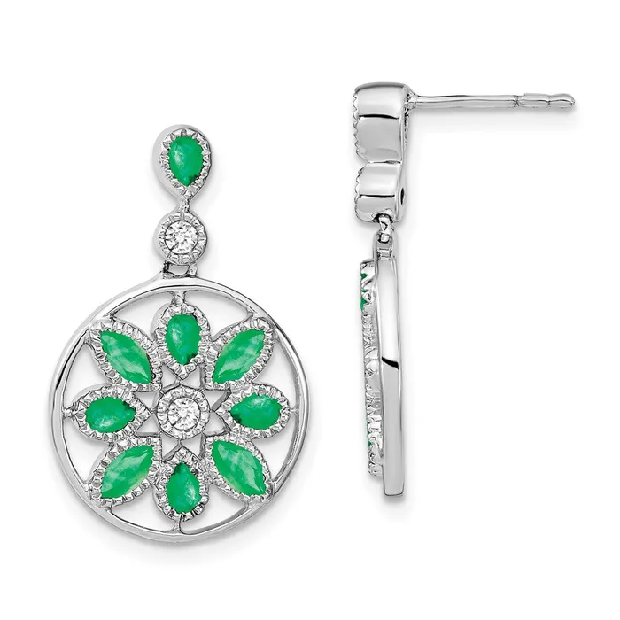 WB Choice Jewelry 14k White Gold Emerald and Diamond Floral Dangle EarringsWBCEM7205EM012WA Earrings WB Choice Jewelry 14k White Gold Emerald and Diamond Floral Dangle EarringsWBCEM7205EM012WA Earrings