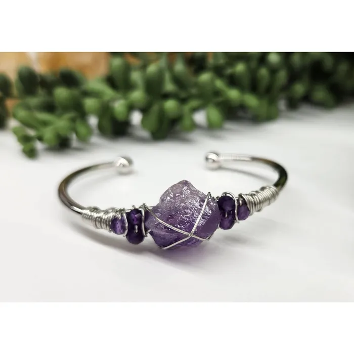 Bracelets Bliss Crystals Amethyst Gemstone Wire Wrapped Bangle Cuff Bracelet LV4377 Bracelets Bliss Crystals Amethyst Gemstone Wire Wrapped Bangle Cuff Bracelet LV4377