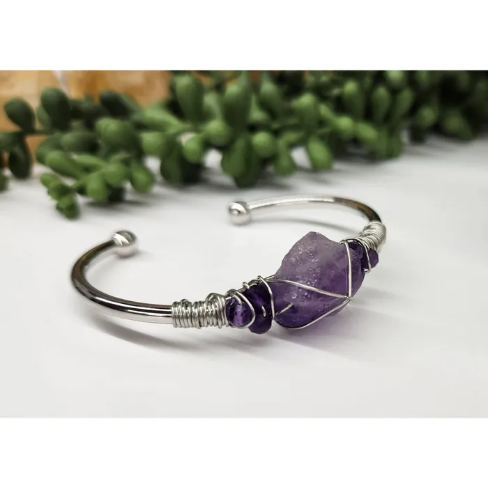 Bracelets Bliss Crystals Amethyst Gemstone Wire Wrapped Bangle Cuff Bracelet LV4377