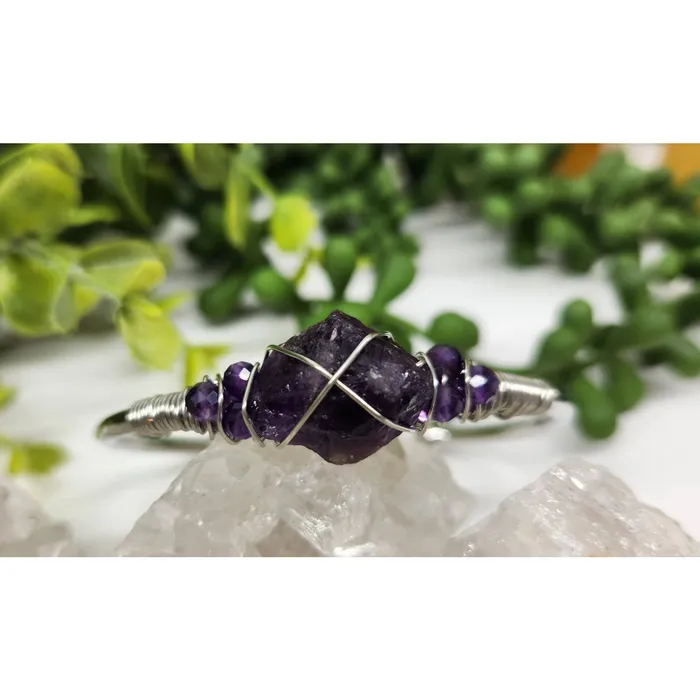 Bracelets Bliss Crystals Amethyst Gemstone Wire Wrapped Bangle Cuff Bracelet LV4377