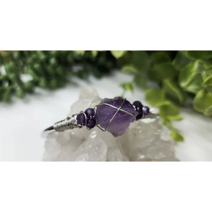 Bracelets Bliss Crystals Amethyst Gemstone Wire Wrapped Bangle Cuff Bracelet LV4377