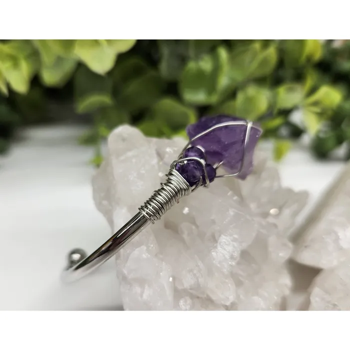 Bracelets Bliss Crystals Amethyst Gemstone Wire Wrapped Bangle Cuff Bracelet LV4377