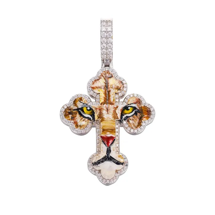 icezeusshop Necklaces Iced Enamel Tiger Cross Pendant icezeusshop Necklaces Iced Enamel Tiger Cross Pendant