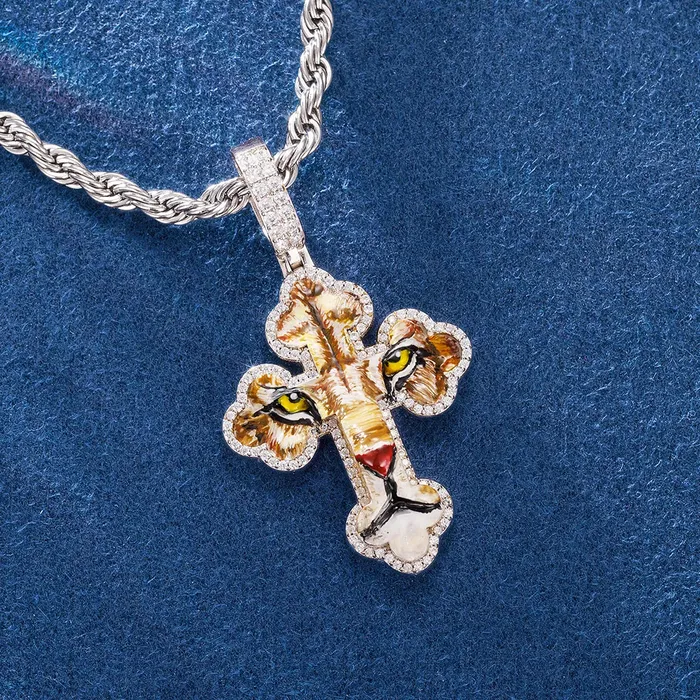 icezeusshop Necklaces Iced Enamel Tiger Cross Pendant icezeusshop Necklaces Iced Enamel Tiger Cross Pendant