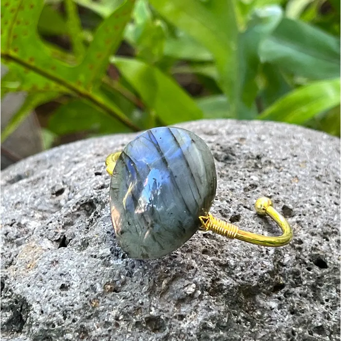 Labradorite Large Gemstone Gold Bangle Cuff Bracelet LV5286 Bliss Crystals Bracelets