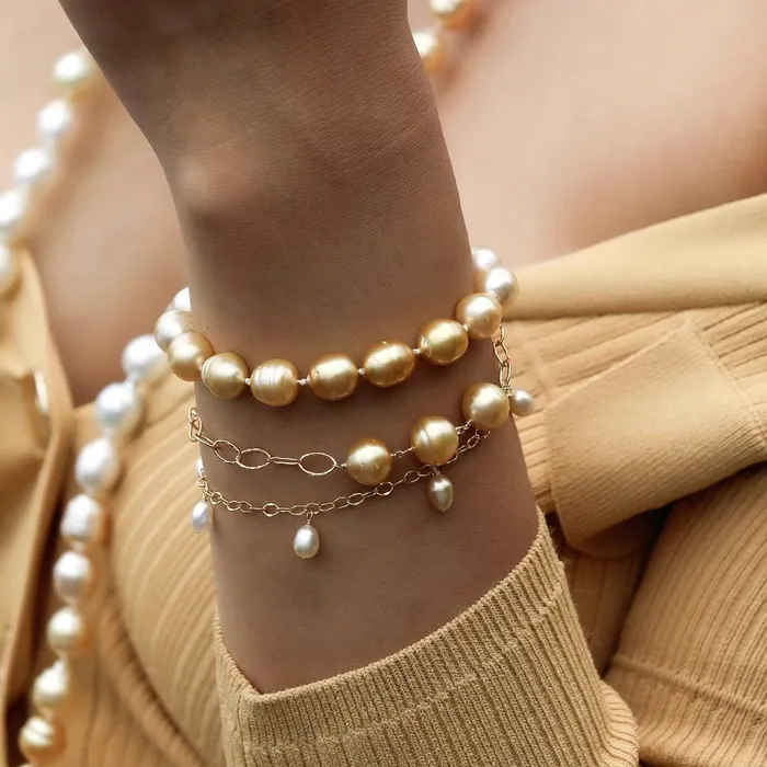 misha hawaii Megan Ombr Golden South Sea Keshi Charm Bracelet Bracelets