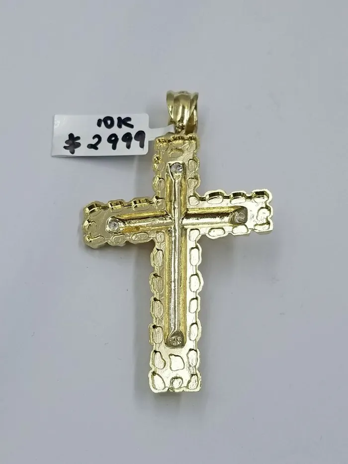 10k Gold Jesus Cross Charm 26 Iced Chain Bead Necklace Diamond Cut Nugget Real Gold and Diamond Necklaces
