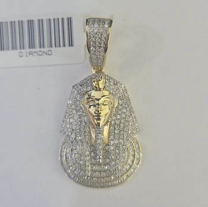 10k Pharaoh Head Diamond Pendant Charm Yellow Gold Men Women Real 10Kt 15 inch globalwatches10 Charm Necklaces