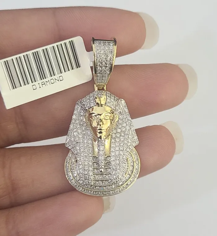 10k Pharaoh Head Diamond Pendant Charm Yellow Gold Men Women Real 10Kt 15 inch globalwatches10 Charm Necklaces
