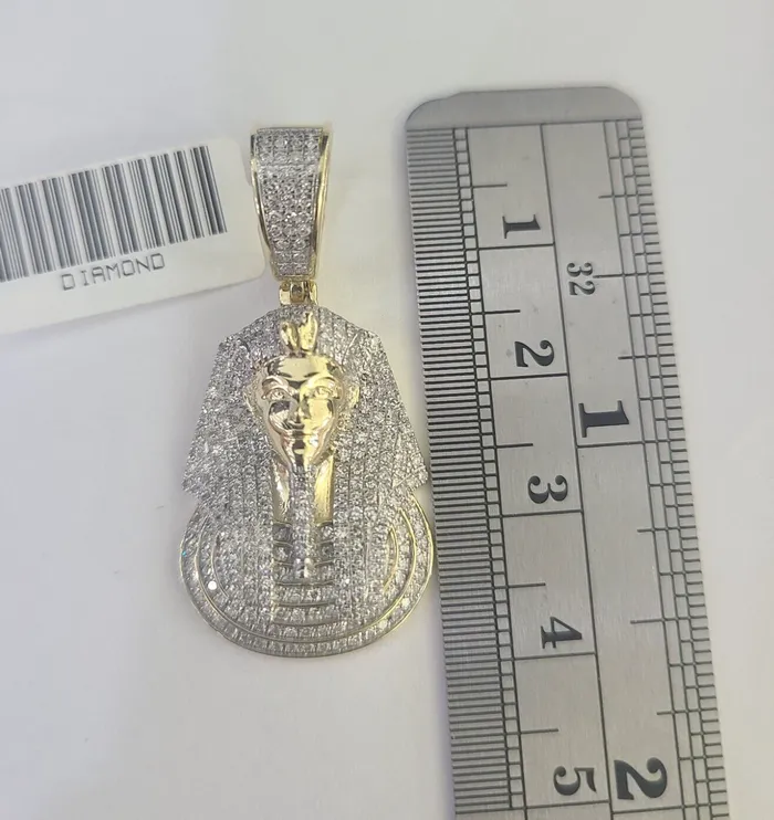 10k Pharaoh Head Diamond Pendant Charm Yellow Gold Men Women Real 10Kt 15 inch globalwatches10 Charm Necklaces