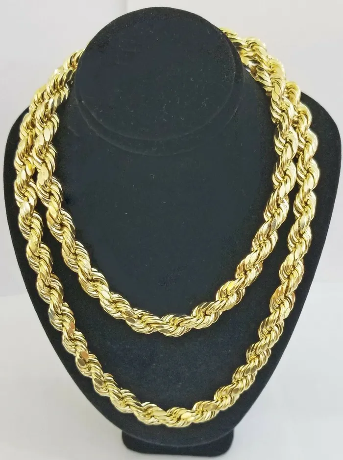 10k Real Yellow Gold Rope Chain 10mm 28 Mens thick necklace diamond cuts 10kt Gold and Diamond Necklaces 10k Real Yellow Gold Rope Chain 10mm 28 Mens thick necklace diamond cuts 10kt Gold and Diamond Necklaces