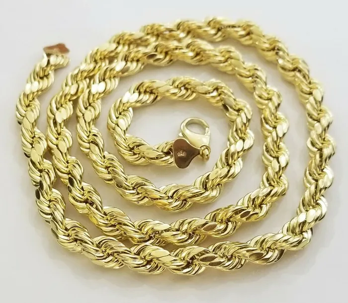 10k Real Yellow Gold Rope Chain 10mm 28 Mens thick necklace diamond cuts 10kt Gold and Diamond Necklaces