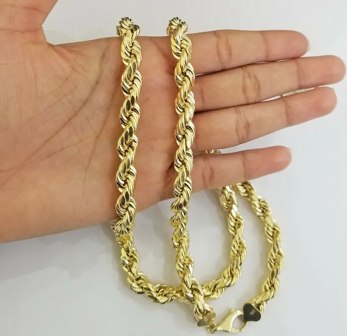 10k Real Yellow Gold Rope Chain 10mm 28 Mens thick necklace diamond cuts 10kt Gold and Diamond Necklaces