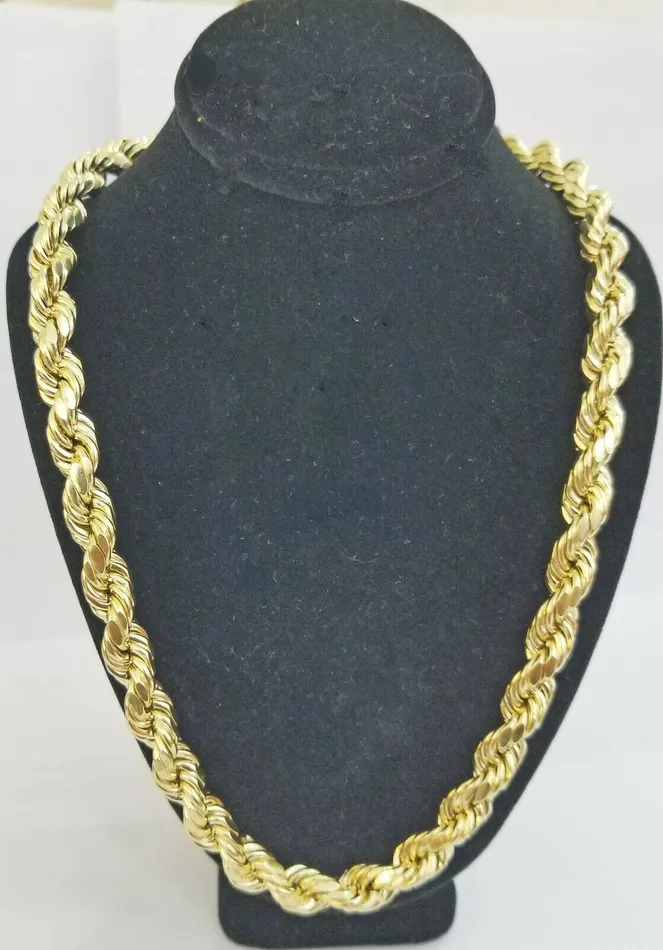10k Real Yellow Gold Rope Chain 10mm 28 Mens thick necklace diamond cuts 10kt Gold and Diamond Necklaces