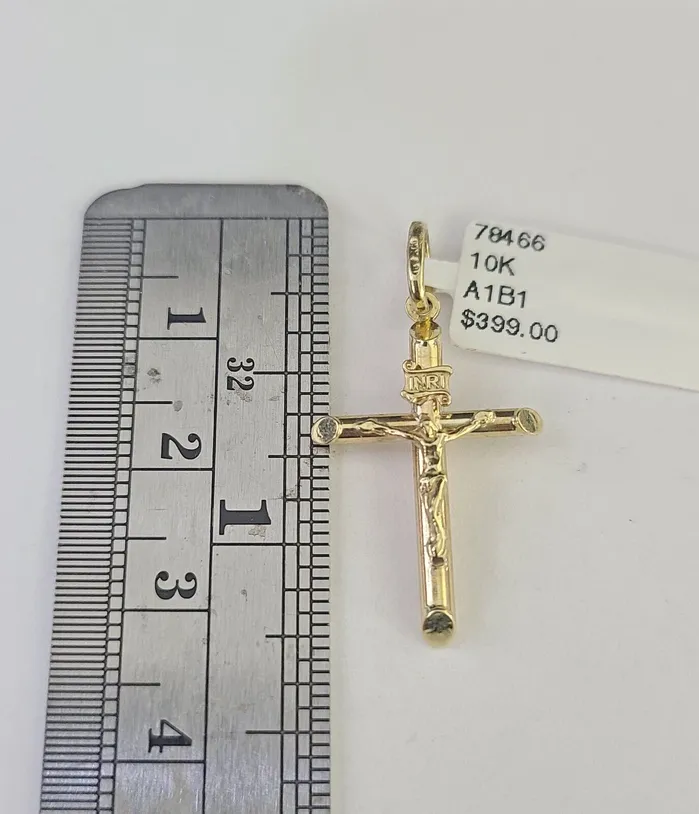 10K Solid Franco Chain Jesus Cross Pendant Charm Necklace 1624 1mm Ladies Globalwatches10 Necklaces