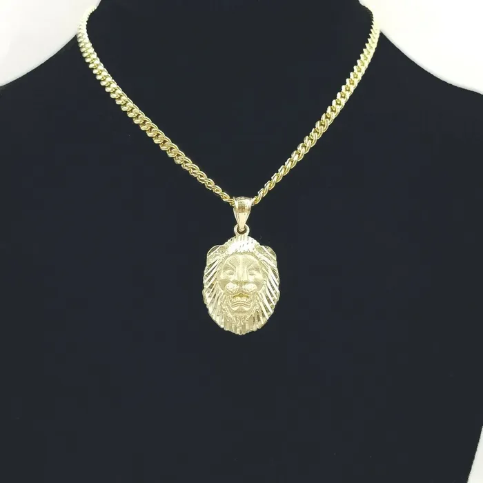 10k Yellow Gold Lion Head Charm Pendent 3mm Miami Cuban Chain 18 20 22 24 Globalwatches10 Charm Necklaces