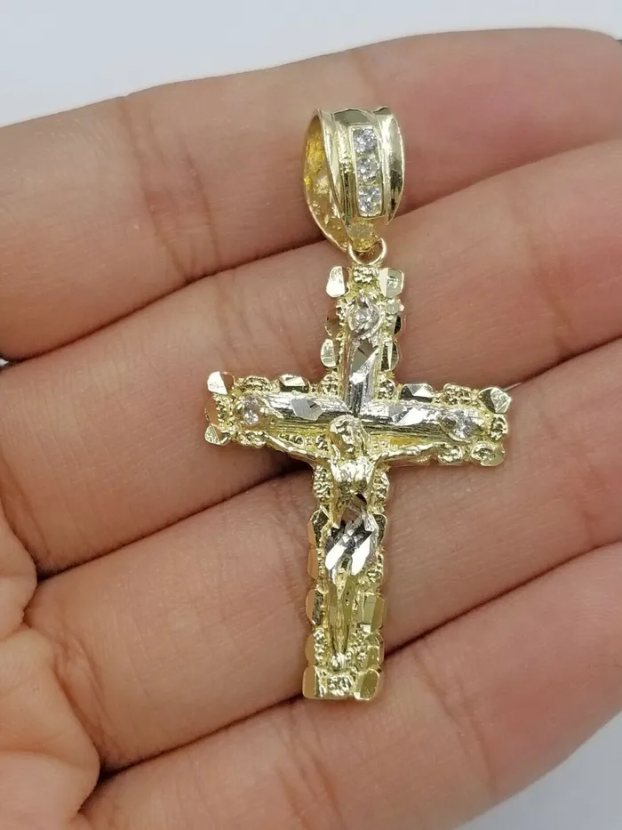 10k Yellow Gold Men Crucifix Cross CharmPendant Diamond Cut Jesus REAL Gold and Diamond Necklaces 10k Yellow Gold Men Crucifix Cross CharmPendant Diamond Cut Jesus REAL Gold and Diamond Necklaces