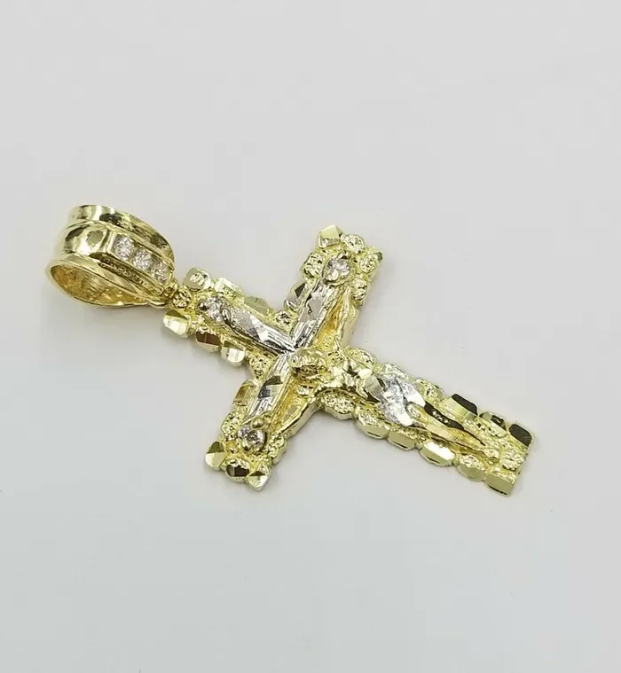 10k Yellow Gold Men Crucifix Cross CharmPendant Diamond Cut Jesus REAL Gold and Diamond Necklaces